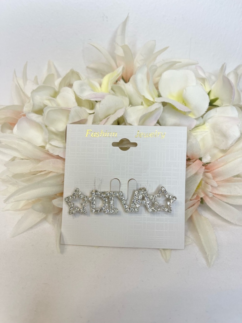 Fashion Jewelry Silver 'DIVA' Rhinestone Pin with Stars